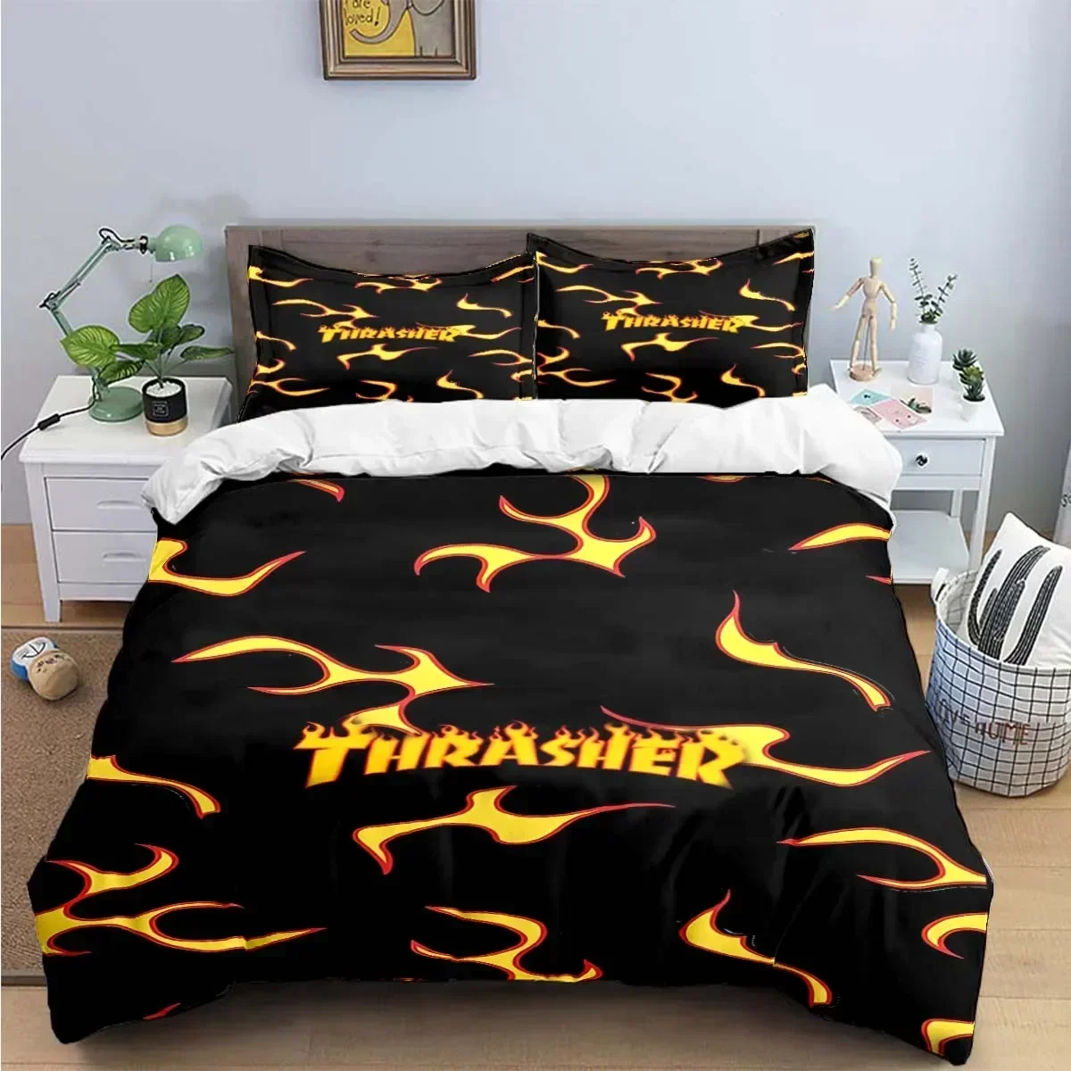 3PCS Single-sided T-Thrasher Printed Comforter Bedding Sets Comfortable Bedspreads Comforter Duvet King Bedding Birthday Gift