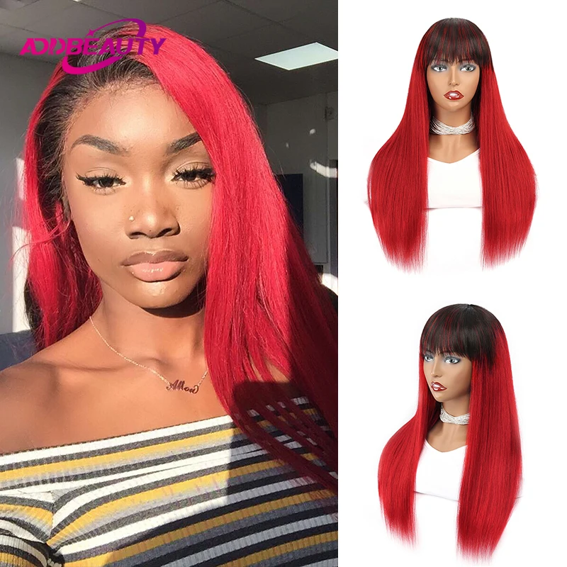 

Straight Human Hair Wigs for Women Red Full Machine Wigs Human Hair Clips in Human Hair Extension With Bangs Natural Blonde 613#