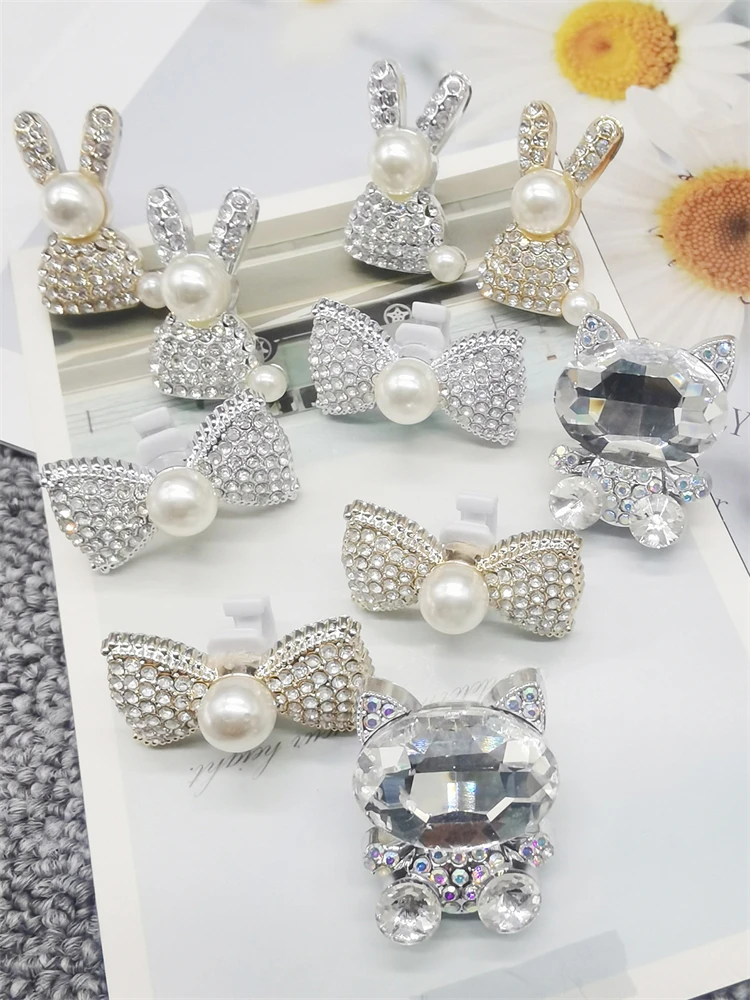 2PCS Nette Bling Katze Schuh Spitze Charms ABS Strass Silbrig Bogen Schnürsenkel Zubehör DIY Luxus Kaninchen Dekor Schuh Clip fit Stiefel – Detail 2