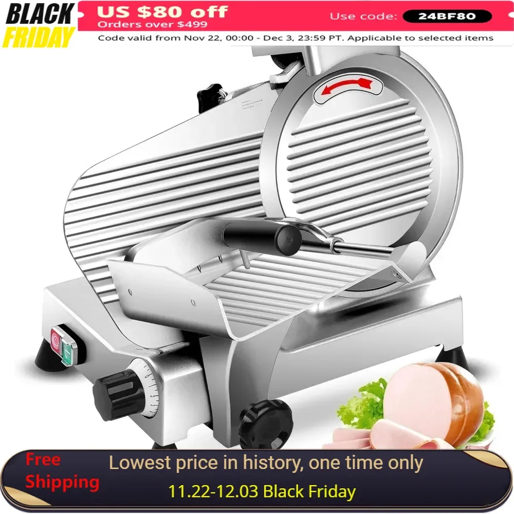 

Electric Slicers, 10 Inch Commercial Meat Slicer, Premium Chromium-plated Steel Blade Semi-Auto Foody Slicer, Electric Slicers