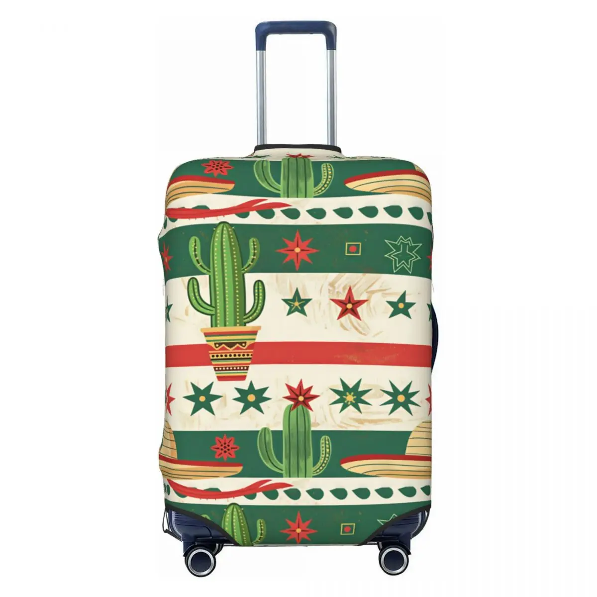 Vintage Mexican Cactus & Sombrero Print Suitcase Cover Elastic Travel Luggage Covers for 18-32 inch
