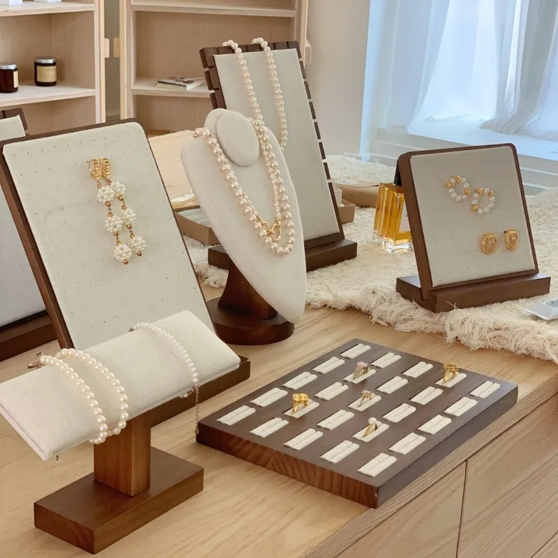 Wooden Jewelry Stand Large Trinket Showcase Holder Necklace Earring Bracelet Storage Tray Jeweler Organizer Display Supplies