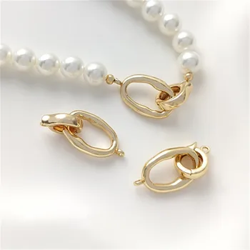 14K Gold-Color Special-shaped Oval Double Circle Buckle Pearl Bracelet Necklace Connecting Pendant Buckle DIY Jewelry Accessori