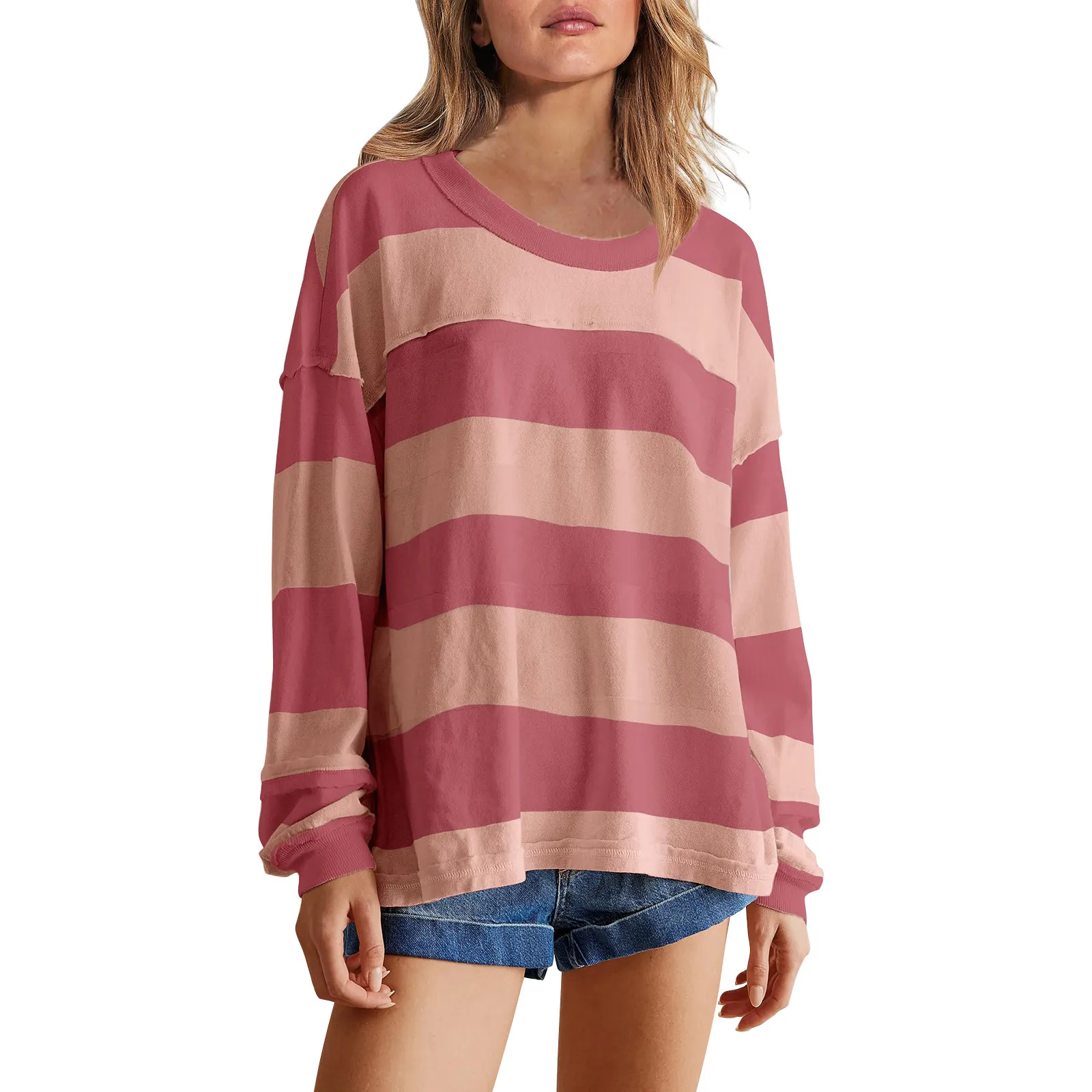 

Women's Casual Striped Sweatshirts Crewneck Long Sleeve T-shirts Loose Shirt For Women Casual Summer Pullover Tops