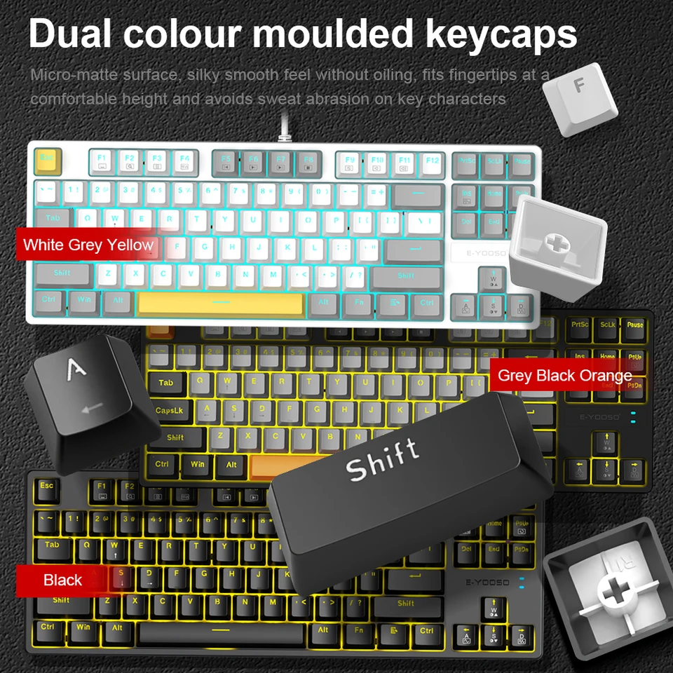 E-YOOSO Z87 USB Mechanical Gaming Wired Keyboard Red Blue Switch