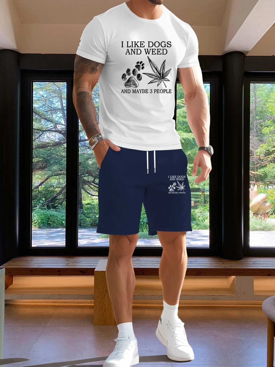 

Мужская летняя модная повседневная свободная футболка и шорты с буквенным принтом, комплект из двух предметов с круглым вырезом и короткими рукавами