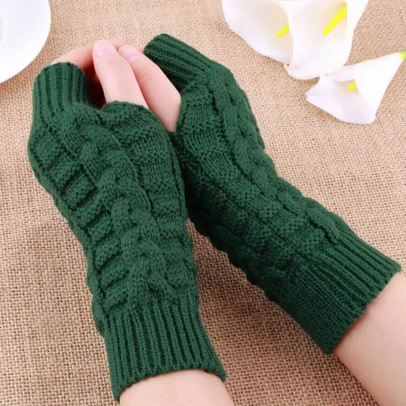 

Newest Winter Warm Arm Warmers Solid Color Half Finger Gloves Women Classic Knitted Mittens Fashion Outdoor Extended Wristband