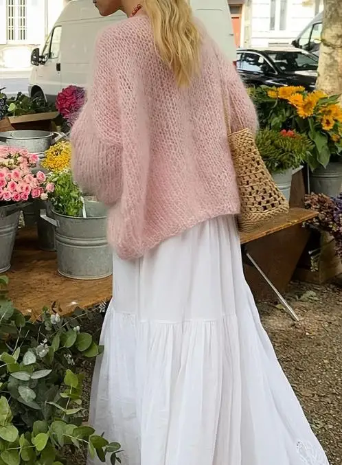 

Women's Sweater 2025 Pink Spring Autumn New Round Neck Long Sleeve Knitted Casual Loose Fit Daily Pullover Sweater Top