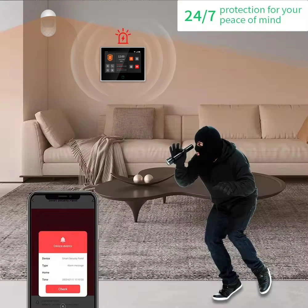 Wolf-guard 7 polegadas tela sensível ao toque wifi 4g tuya smartlife sistema de alarme doméstico kit de proteção de segurança sem fio com sensores sirene