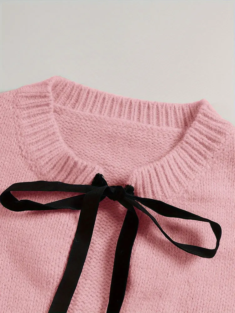 البوب الساخن موضة ركاب القوس كم طويل سترة التعادل أنيقة الجولة الرقبة سترة متماسكة سترة المرأة بلايز خريف شتاء صفقات 202