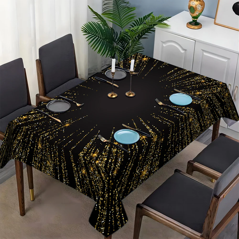 VIKAMA Elegant Black Gold Sparkling Powder Tablecloth Luxury Party Tablecloth Kitchen Restaurant Table Decoration