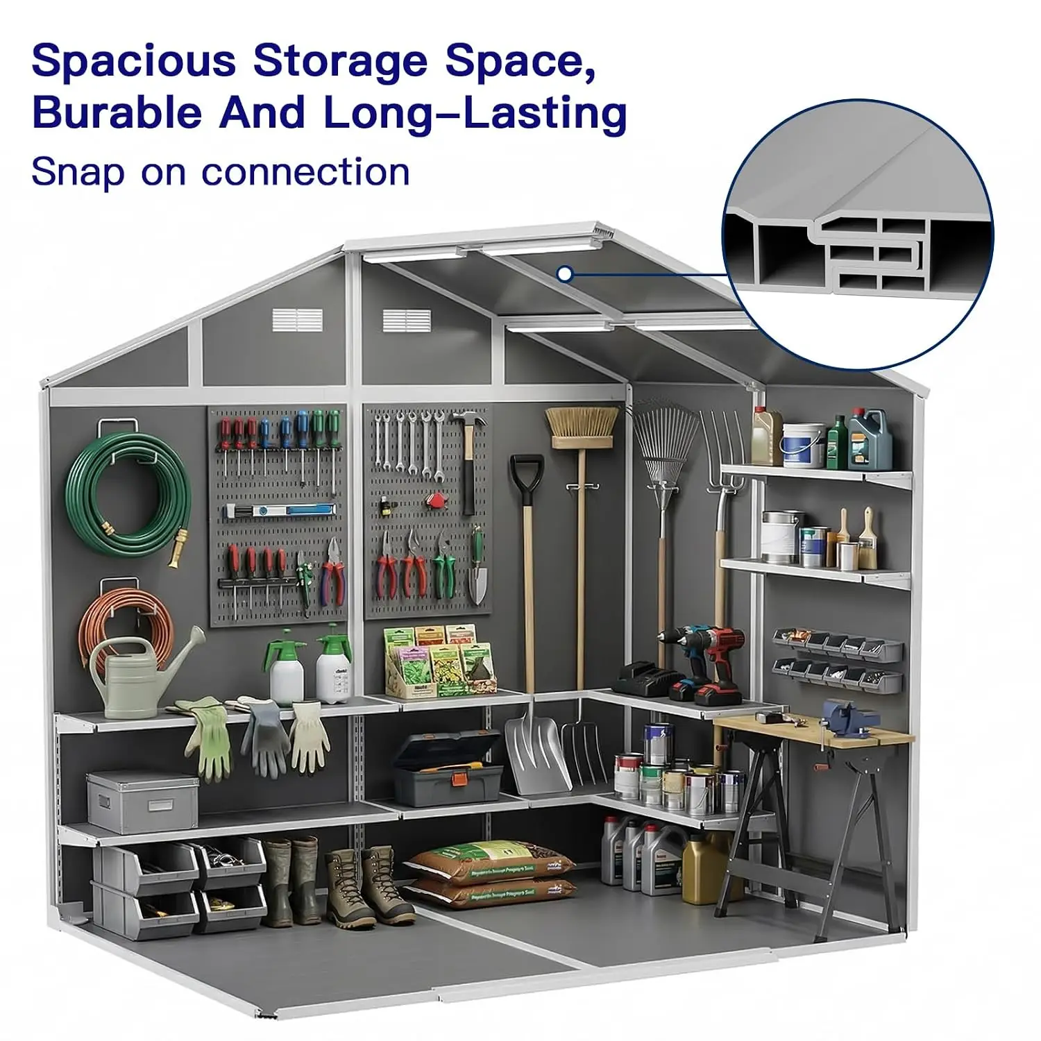 8x6 FT Outdoor Storage Shed with Floor Waterproof Garden Resin Tool House, Customized - view 5
