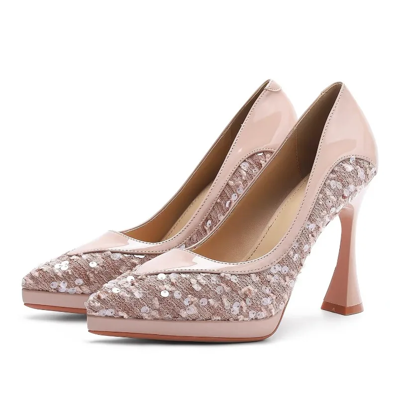 

Glitter Sexy Platform High Heels Female Pointed Toe Pumps Fashion Office Women Shoes Leather Elegant Bling Wedding Dress Shoes