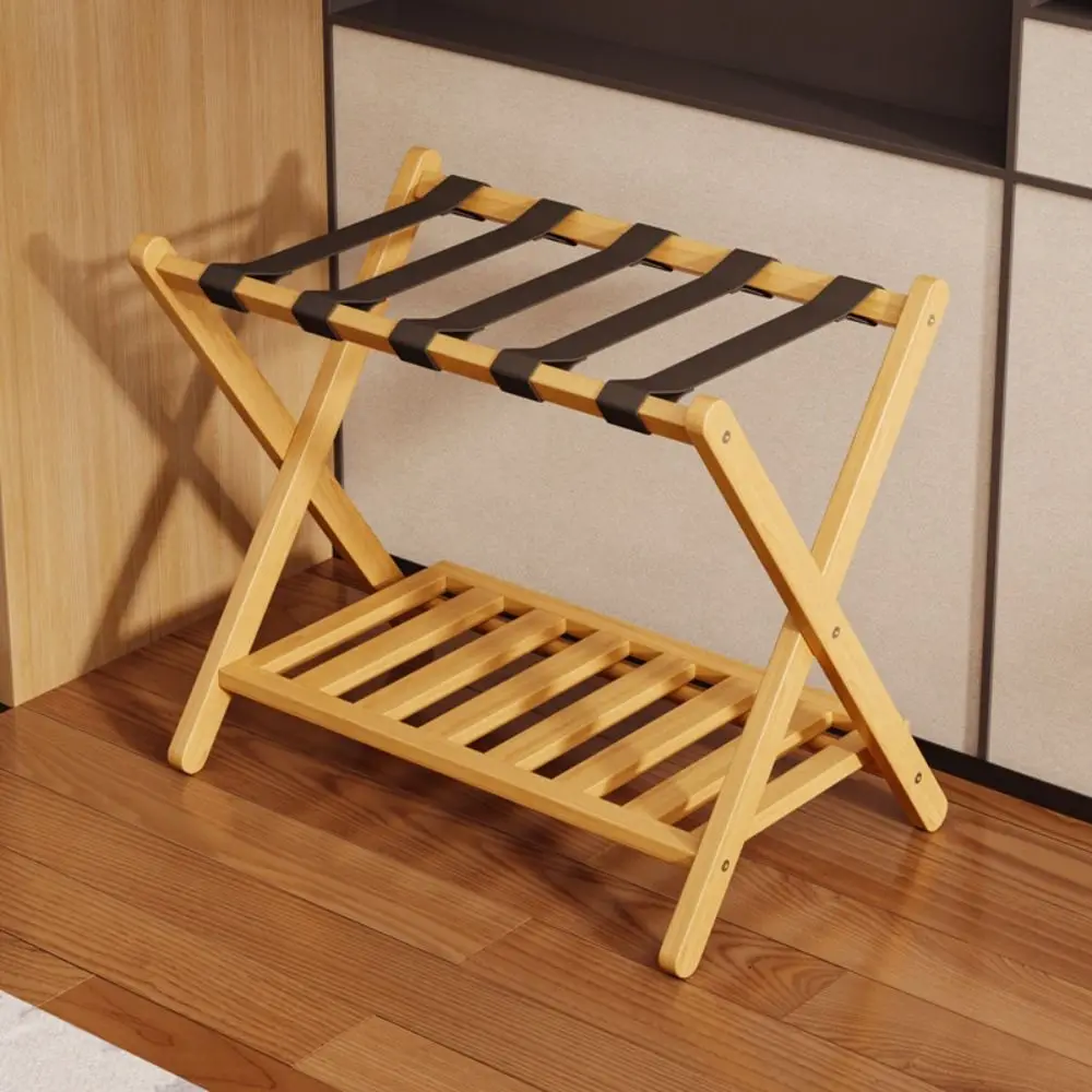 Bamboo Luggage Storage Rack Portable Foldable Shoe Rack Multi-Purpose Space Saving Foldable Storage Rack Living Area