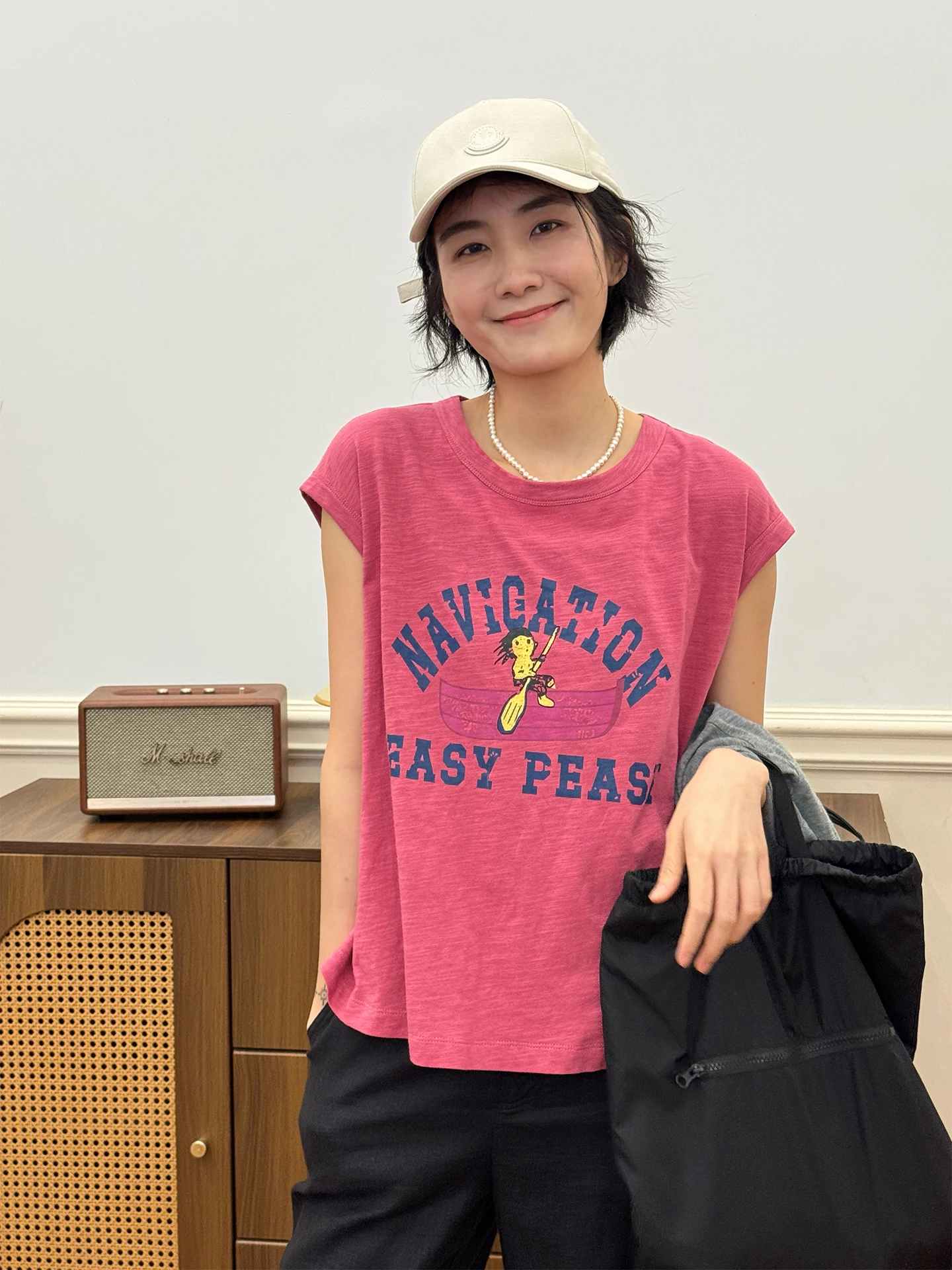 

Женская футболка Langqing из чистого хлопка с коротким рукавом, свободного кроя, летний топ, розовый цветочный принт, удобная, дышащая, повседневная одежда