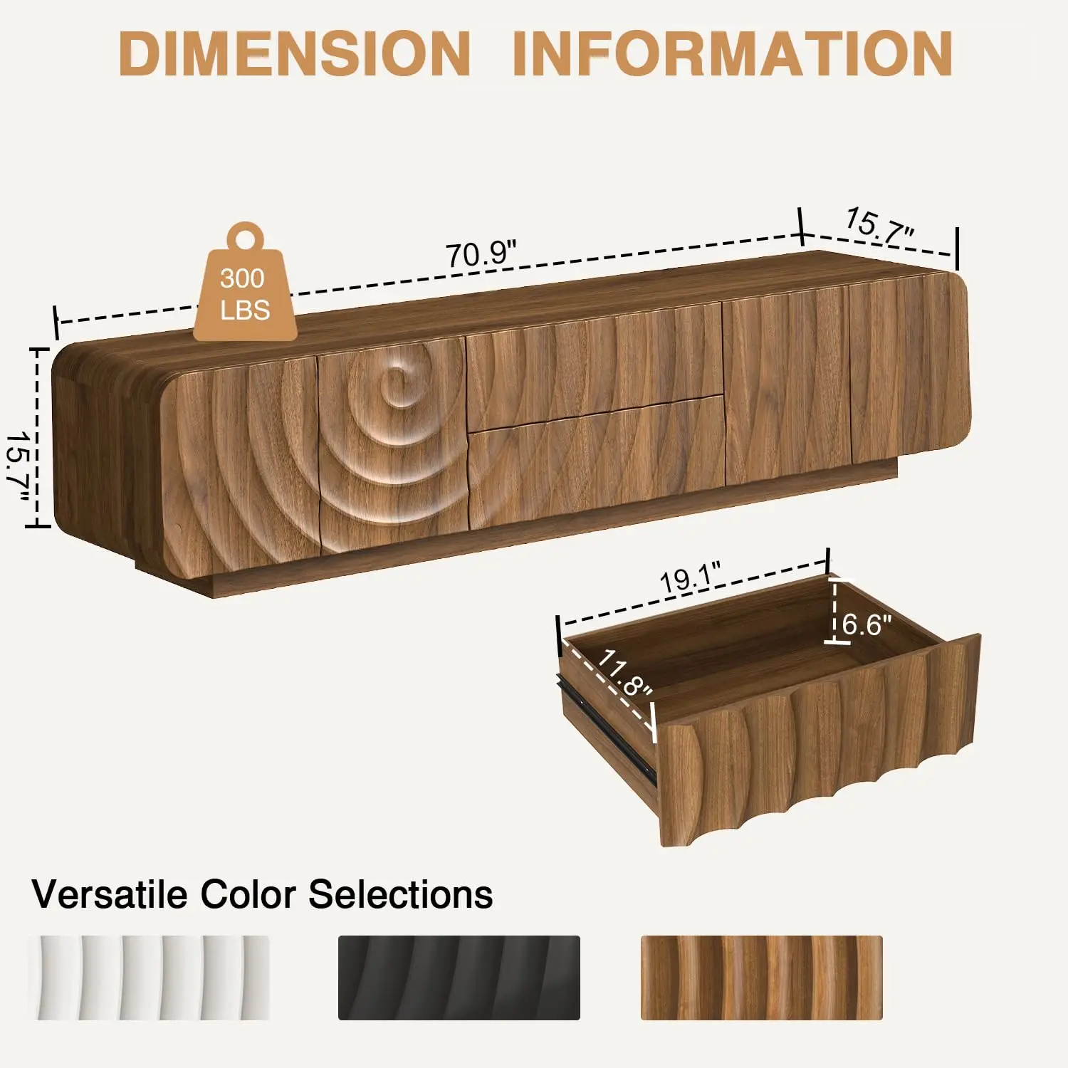 Modern TV Stand Entertainment Center 2 Drawers Low Media Console Living Room 55 58 Inch, Customized