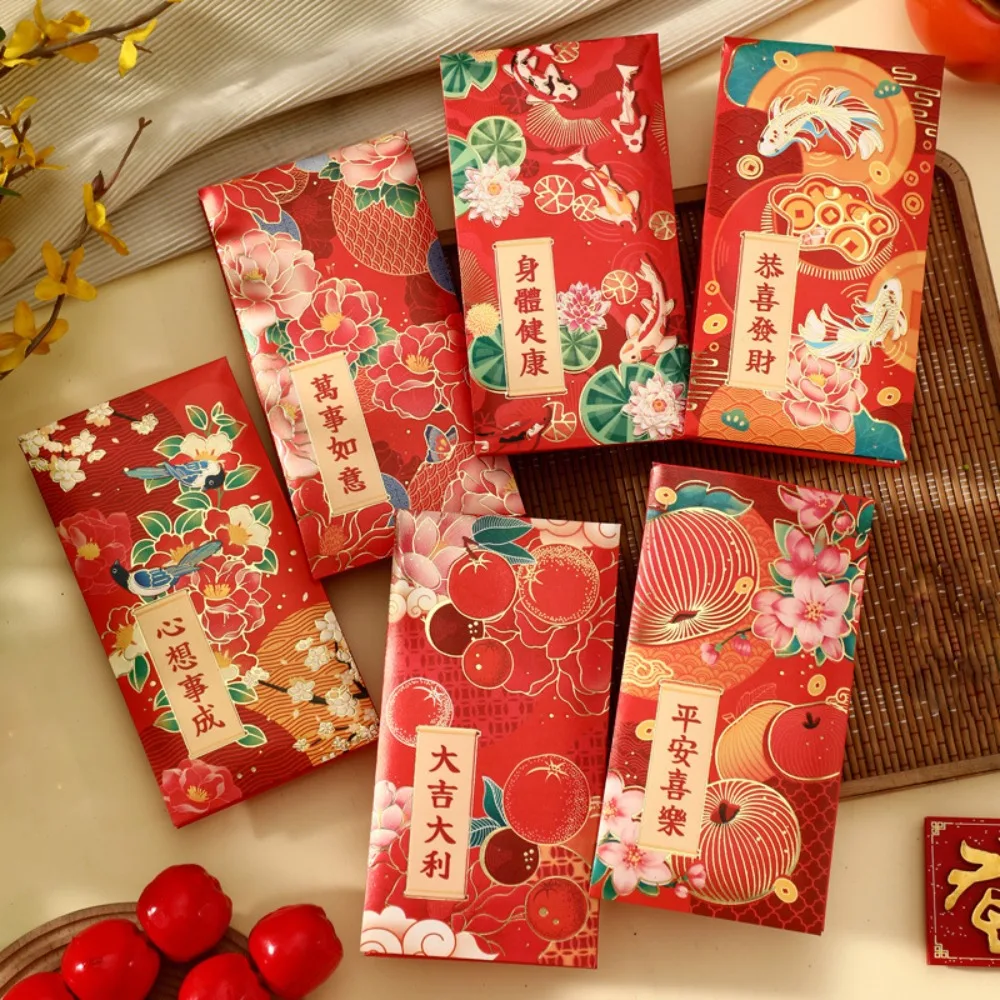 6PCS Happy New Year Snake Year Red Envelope Chinese Blessing Snake Year Money Envelope Money Bags HongBao Lucky Money Pockets