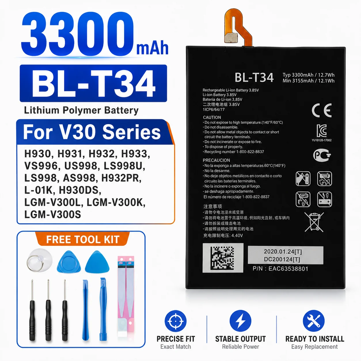 Battery For LG G6 V10 V20 V30 V40 V50 ThinQ BL-44E1F BL-45B1F BL-T32 BL-T33 BL-T34 BL-T37 BL-T42 Rechargeable Phone Battery view 6