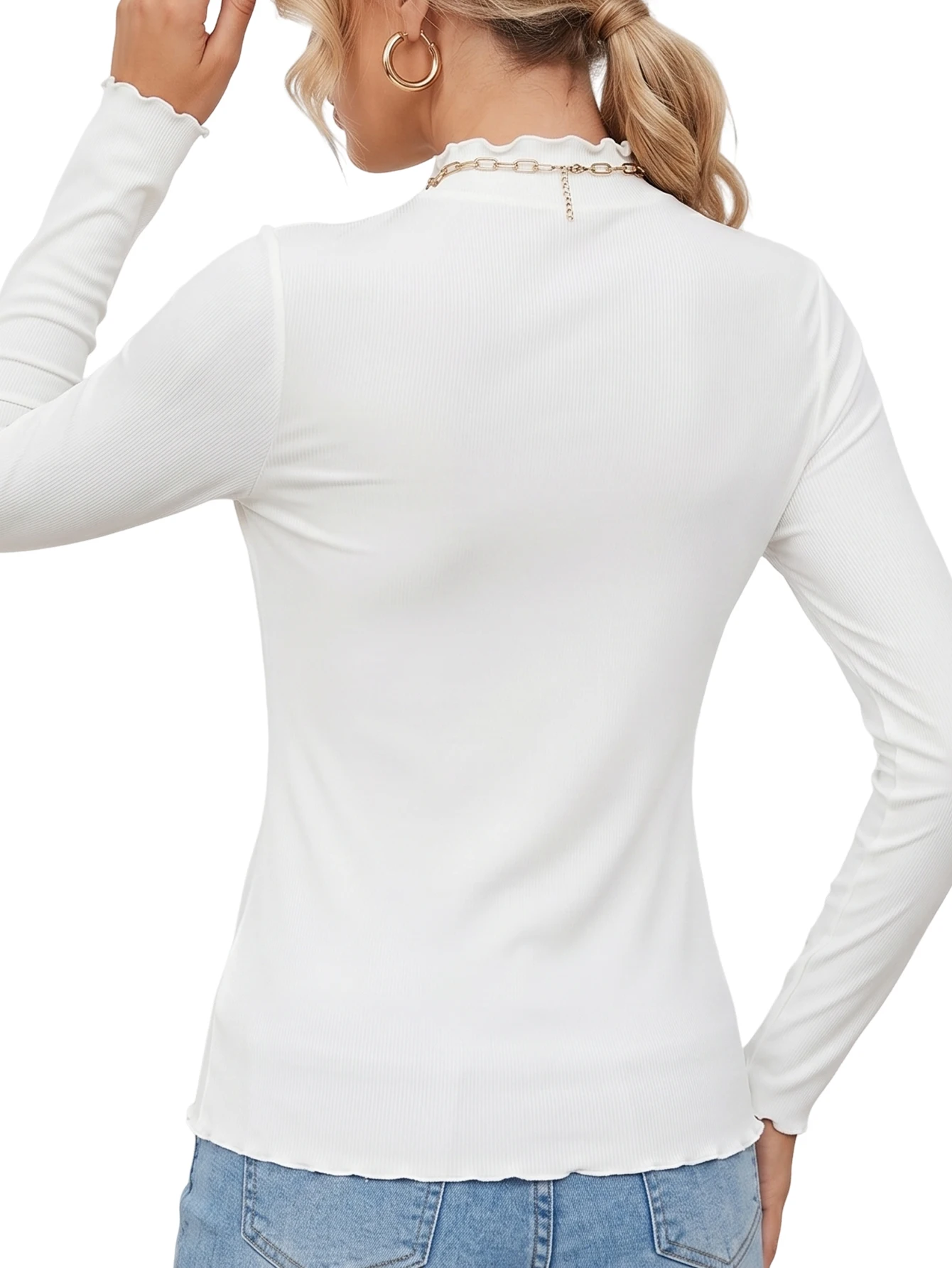 2-piece casual crew-neck fitted solid-color black and white long-sleeved T-shirt, suitable for all seasons in spring and summer view 4