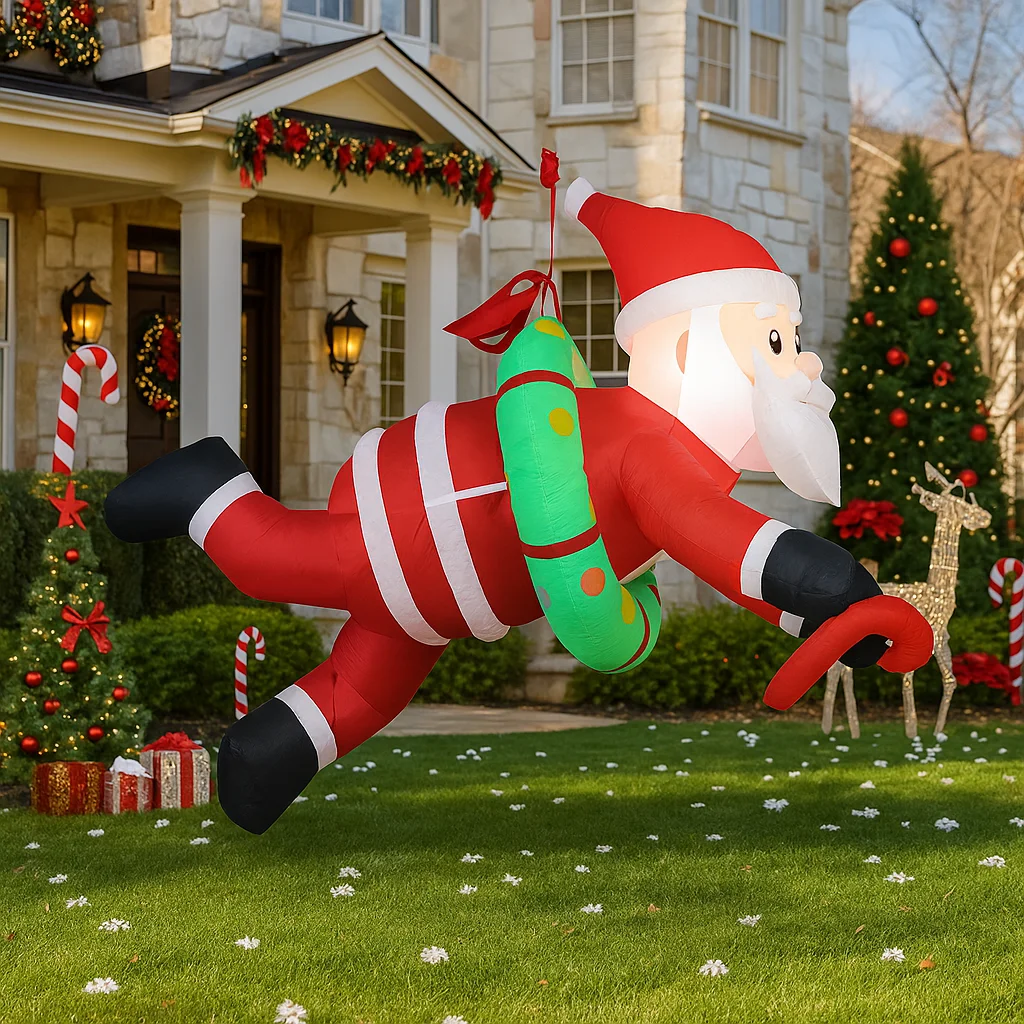 Papá Noel inflable de 1M/3,2 pies con corona y bastón de caramelo, luces LED, decoraciones para el hogar, juguetes, suministros de decoración navideña para patio