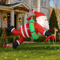 3.2FT Inflatable Santa Claus with Wreath and Candy Cane Lights LED Home Decorations Toys Yard Xmas Holiday Decor Supplies