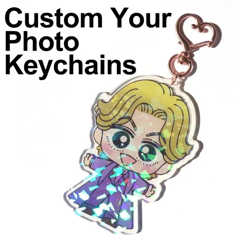 100pcs Custom Keychains Cartoon Llavero Key Chain Photo Customized Anime Charms Hologram Clear Personalized Designer Keychains