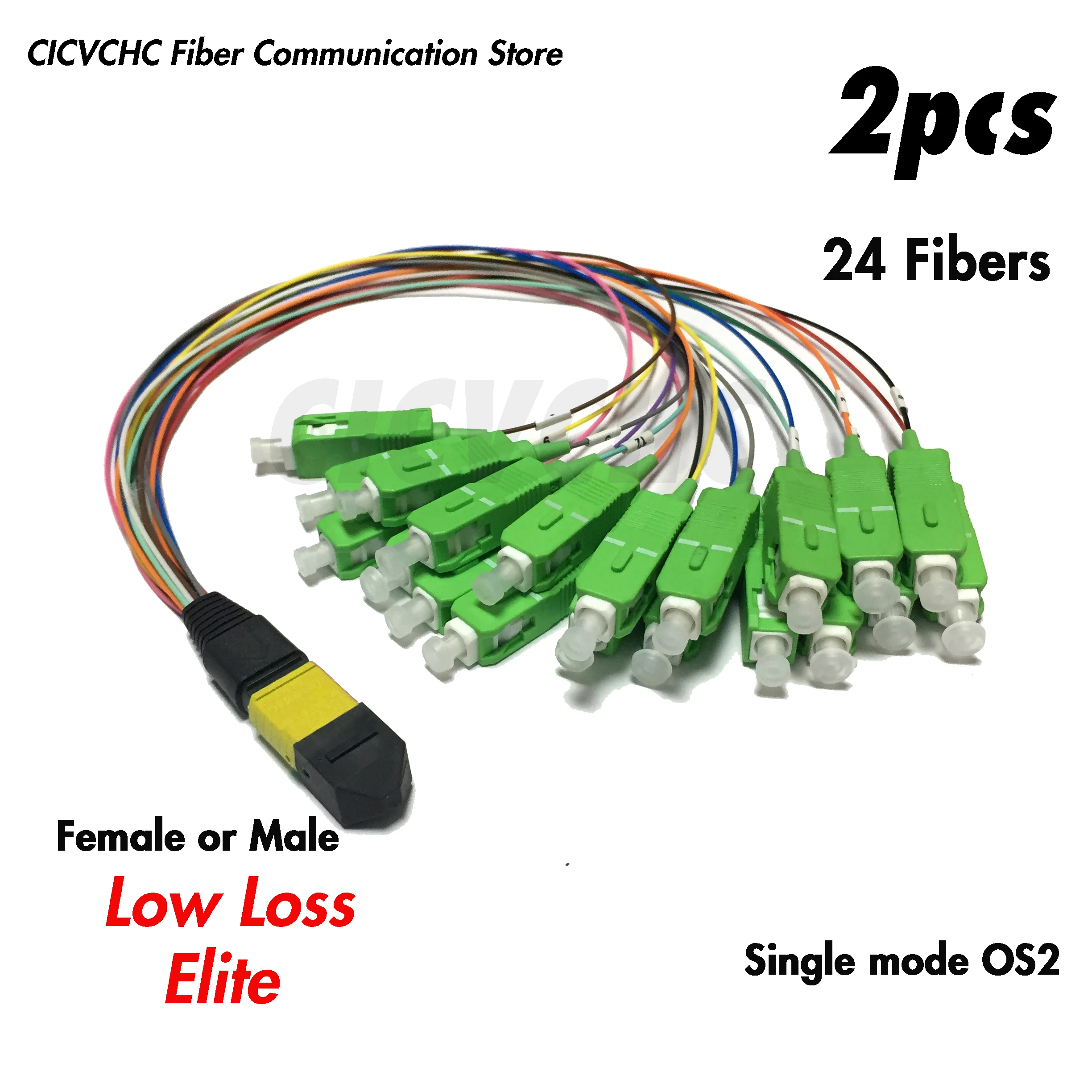 

2pcs 24 Fibers MPO/APC - SC/APC-Harness cable-SM-0.35m 0.9mm colored tube-Elite/Low Loss-Male/Female