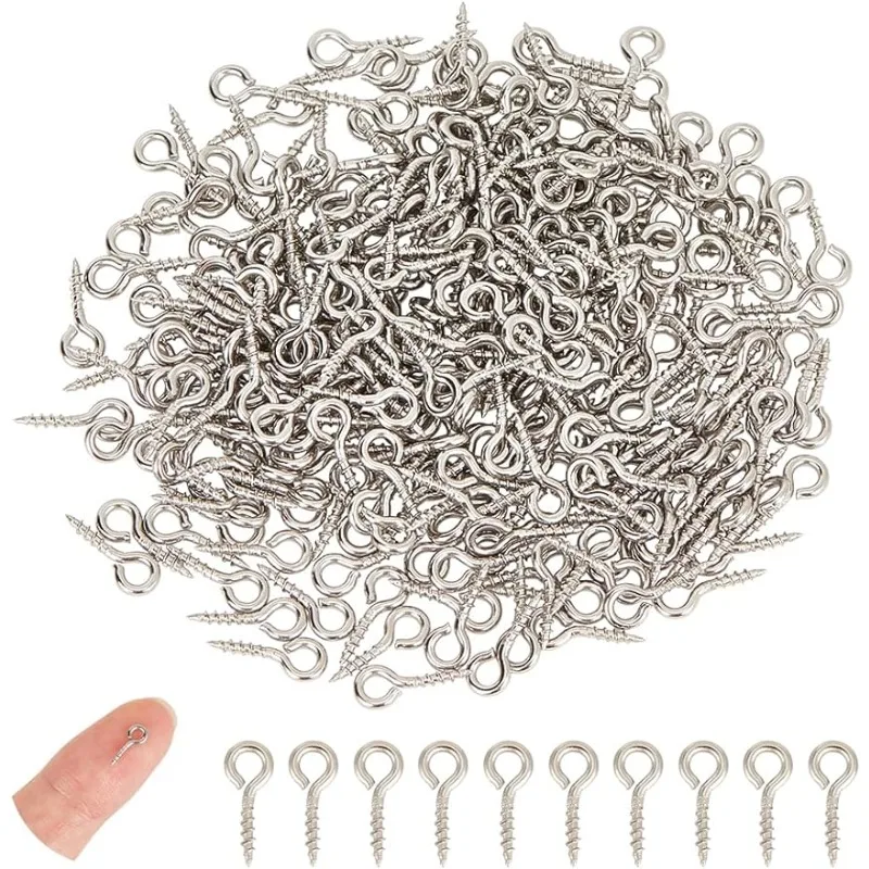 

500pcs Mini Stainless Steel Screw Eye Pin Bail Pegs 10mm Long Small Screw Eye Pins Clasps Hooks Eye Screws Metal Pin