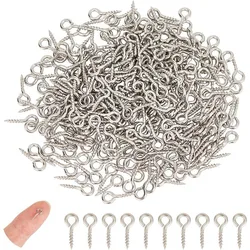 500pcs Mini Stainless Steel Screw Eye Pin Bail Pegs 10mm Long Small Screw Eye Pins Clasps Hooks Eye Screws Metal Pin