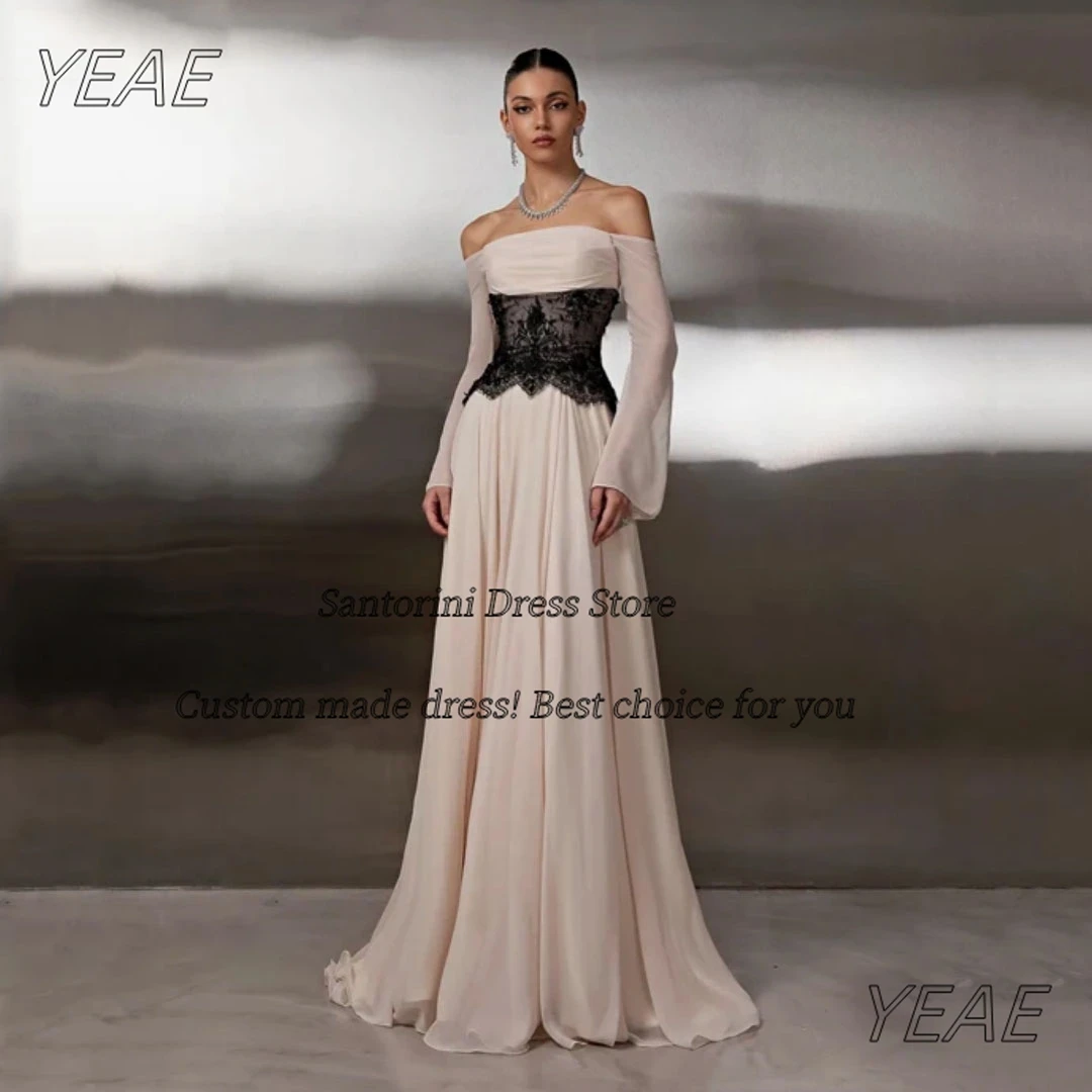 

Вечернее платье с вырезом-лодочкой и черным кружевным поясом в стиле Пом, длинные рукава, для невесты, свадебное, для вечеринок, на заказ