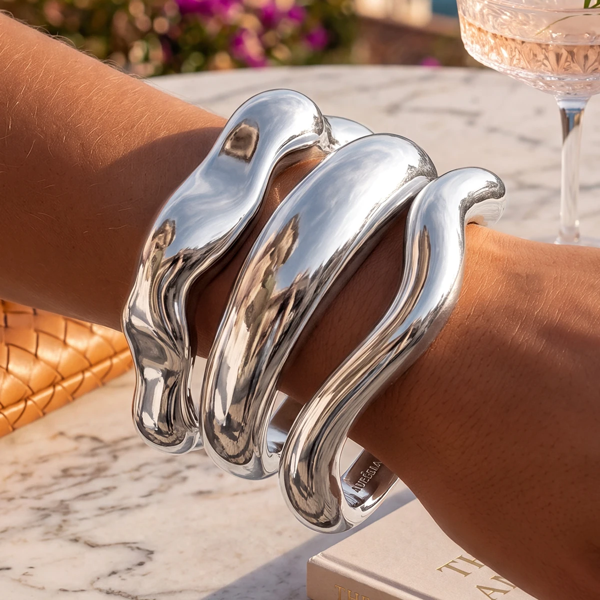 3 Stück Vintage Hip-Hop Metall-Armreifen für Frauen, Punk Gold Silber Farbe Geometrische Armreifen für Frauen, Armband, Herrenschmuck, Geschenke – Detail 2