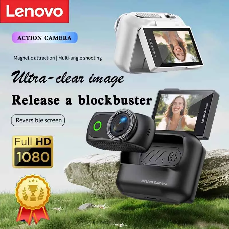 

Lenovo Ultra HD Action Camera With Flip Screen Magnetic Neck Strap Anti-Shake WiFi Thumb Action Camera For Outdoor Sports Cam