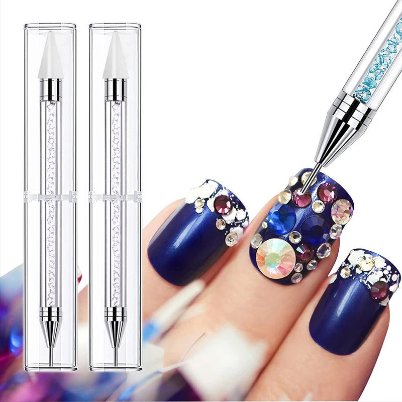 

2PC(150mm) Nail Rhinestone Picker Dotting Pen Dual-ended Wax Pencil for Gems 8Color Crystals Rhinestones Studs Picker Wax Pen&*&