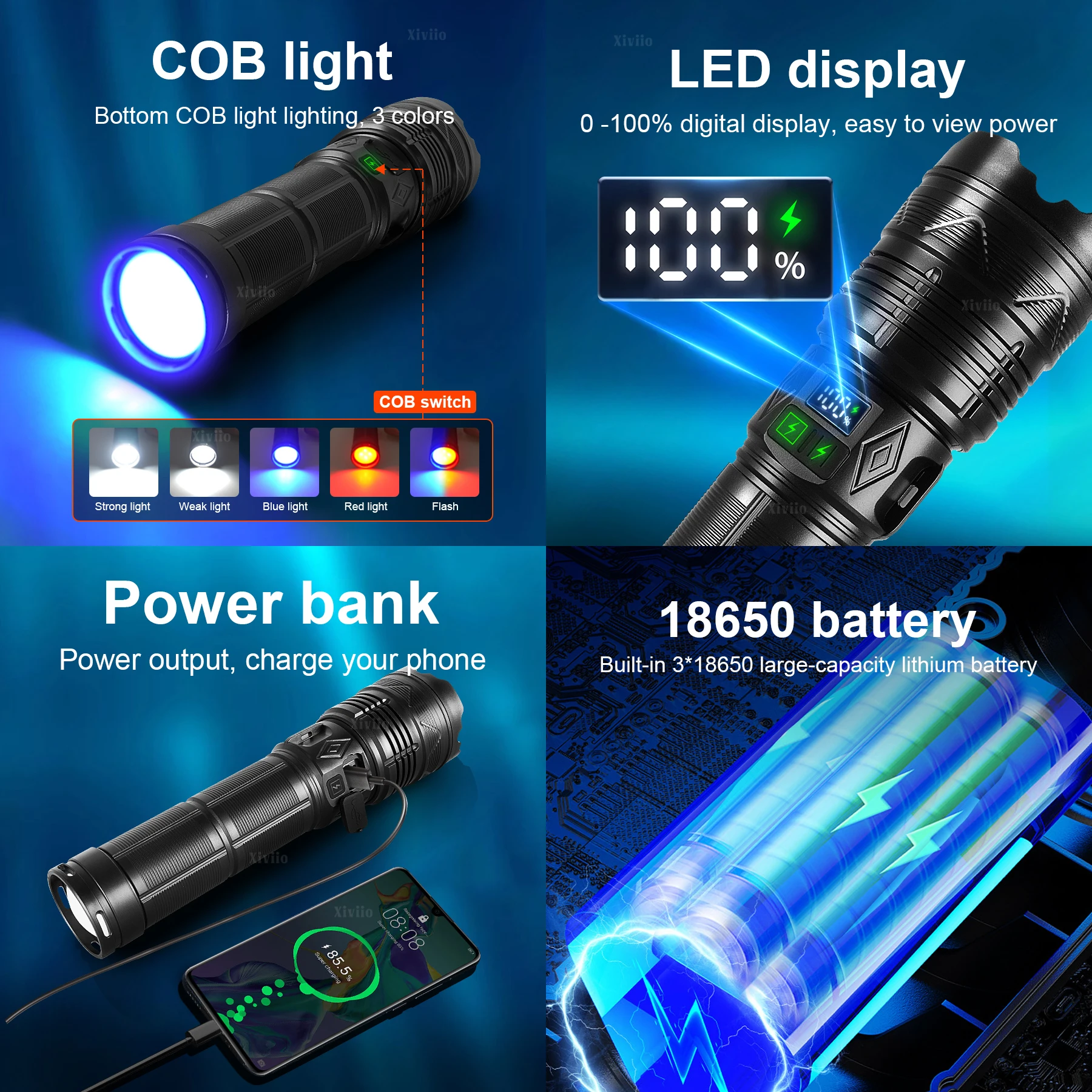 Most Powerful Flashlight 10000000LM Rechargeable LED Lamp Super Bright Tactical Lantern With COB Light Emergency Flashlights