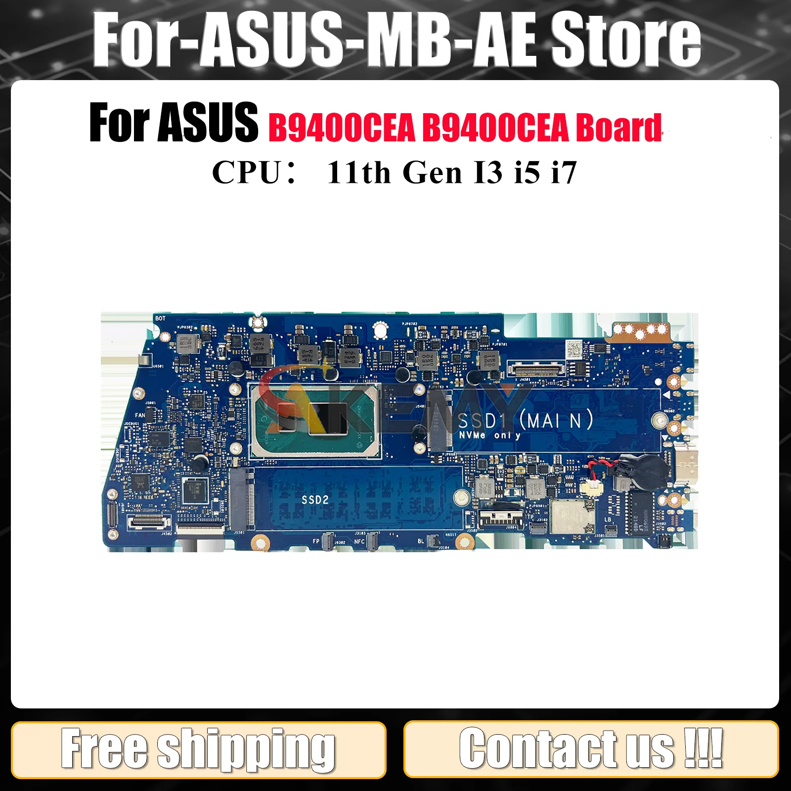 

B9400CEA Laptop Motherboard For ASUS ExpertBook B9400CEA B9400C Notebook Mainboard With 11th Gen I3 i5 i7 tests OK fast shipping