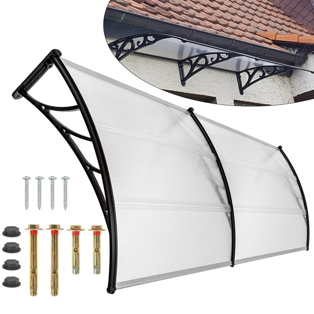 Canopy for Front Door, Canopy Front Door Made of Aluminium and Polycarbonate, Transparent Arch Canopy, Pent Canopy (200 x 93)