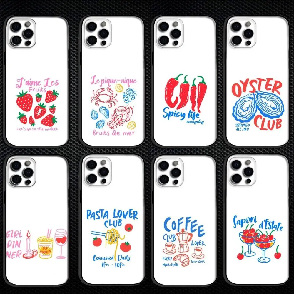 Retro Food Doodles (حافظة هاتف لهاتف iPhone 16,15,14,13,12,11 Plus، Pro Max، أخرى غطاء أسود ناعم