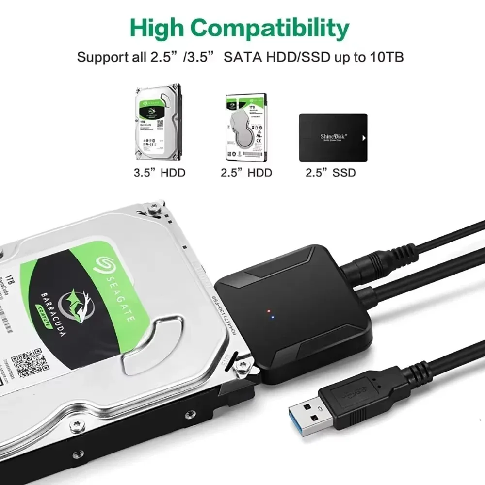 USB3.0 to SATA 3.5 HDD Cable SATA III Hard Drive Adapter Converter for 2.5" SSD HDD Hard Drive Disk with 12V/2A Power Adapterer image 4