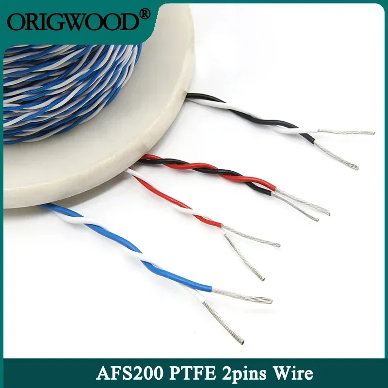 2/5/10m AFS200 PTFE Wire 2pins 26/25/24/22/20/18/17/15/13AWG High Temperature DIY FEP Twised Pair Electronic Signal Copper Cable