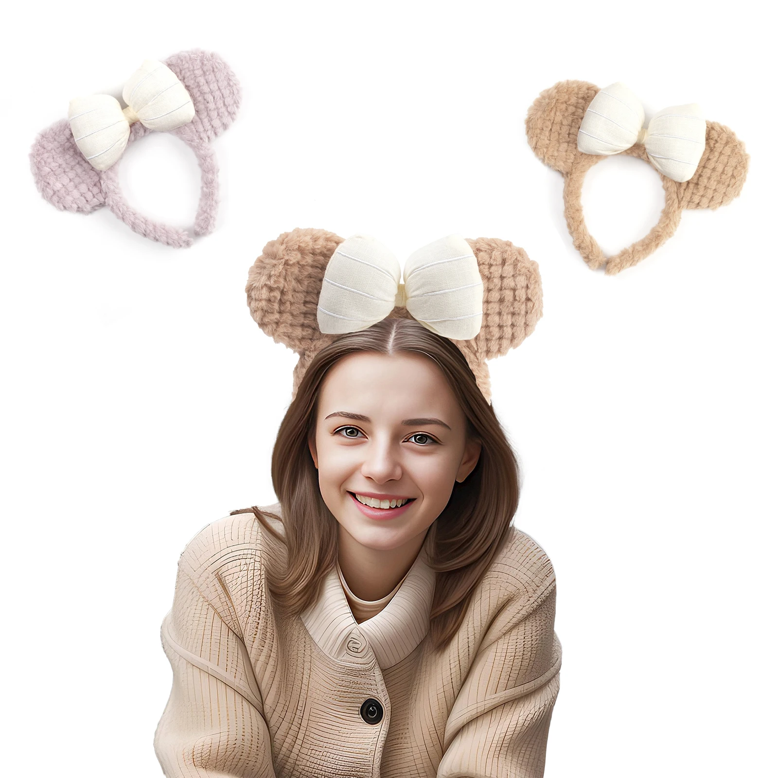 1 Stück Damen Plüsch Minnie Maus Ohren-Haarband Süße Schleife Haaraccessoires für Themenpark-Partys, Gesichtsreinigung und Alltag