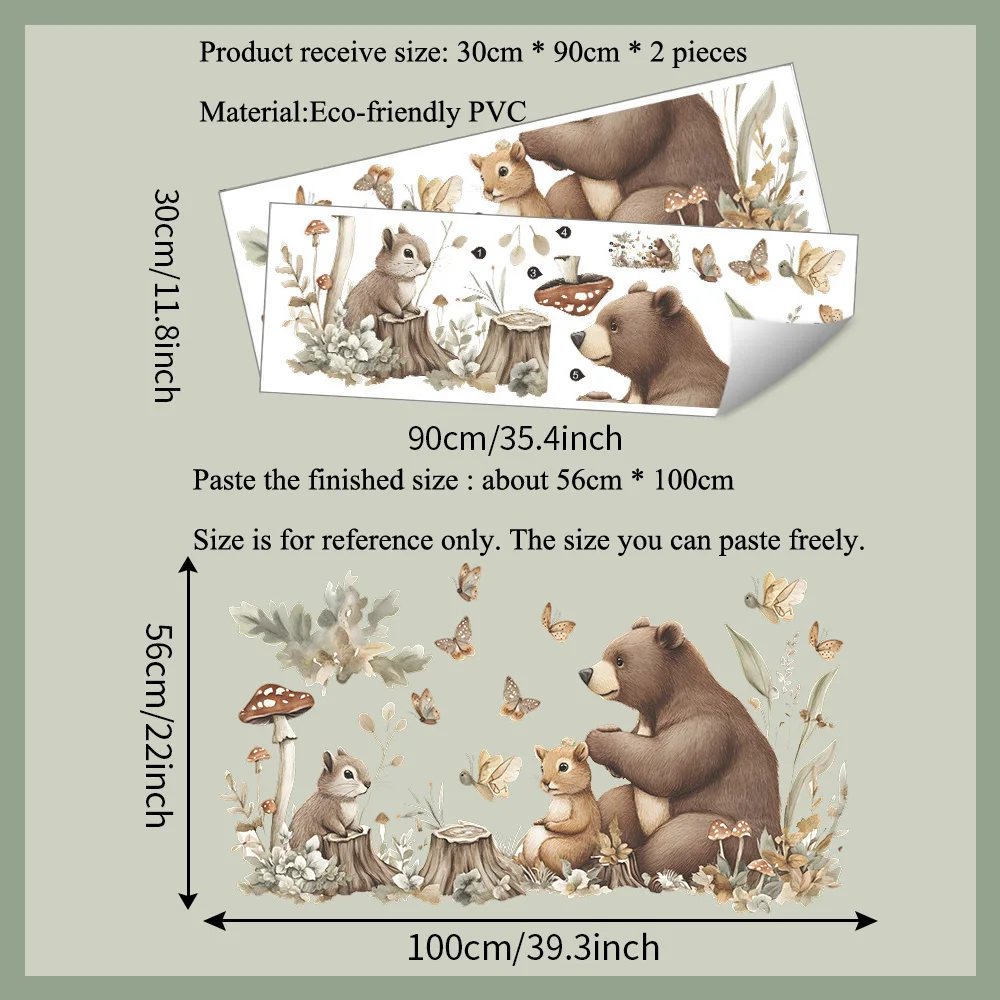 Cartoon Brown Bear Squirrel Wall Sticker For Children Room Background Decoration Mural Kids Bedroom Decor Removable Home Decals