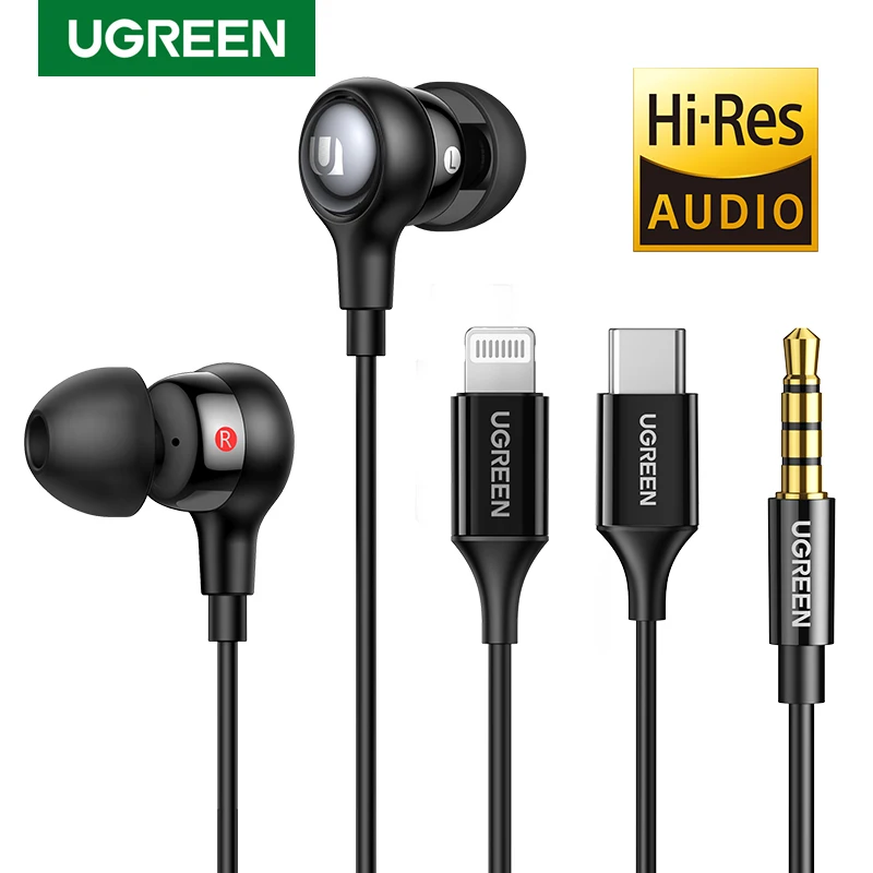 UGREEN Wired Earphone With Microphone In Ear 3.5mm Noise Cancelling USB Type C Lightning Earphones For iPhone 15 Pro Max Xiaomi