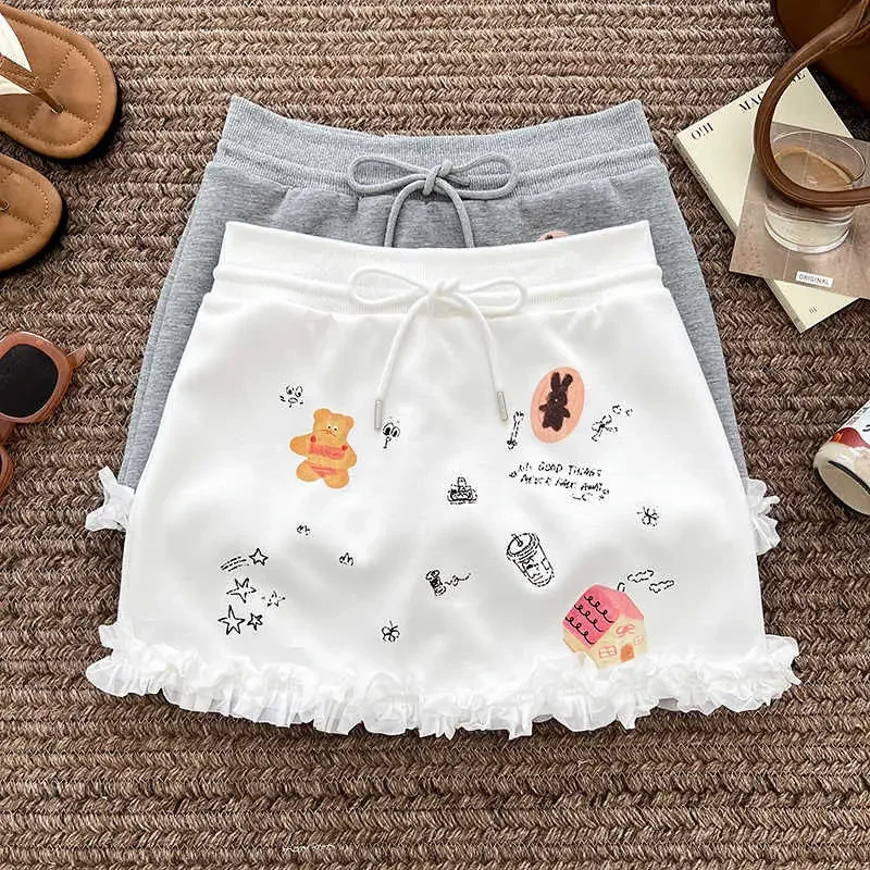 

Милая женская юбка с принтом граффити, кружевные лоскутные мини-юбки с высокой талией, милая тонкая облегающая одежда Kawaii, нежное лето