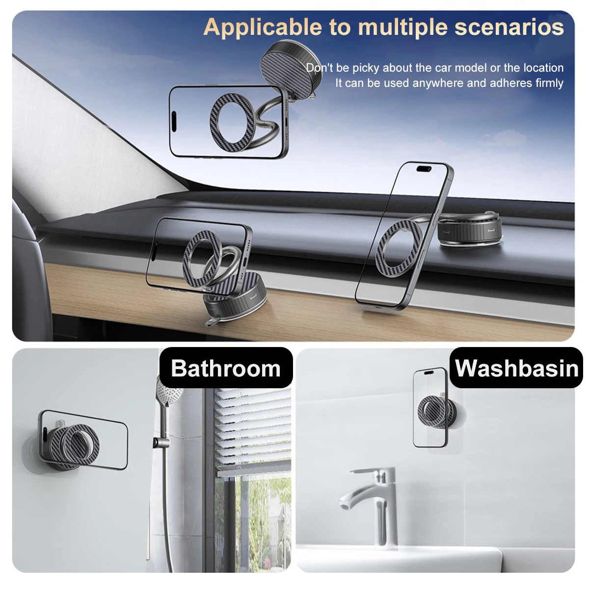 

360 Adjustable Car Phone Holder for Magsafe Vacuum Magnetic Phone Holder Stand with Suction Cup Ultra Long Metal Arm Car Mount