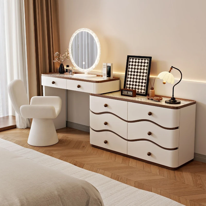 Wood frame rounded corners wavy design dresser gentle and retro