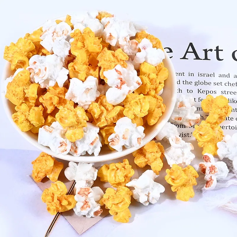 10 Uds. De material accesorio de pendiente DIY de palomitas de maíz simuladas, accesorio de fotografía de micropaisaje, accesorio de palomitas de maíz comestible de resina