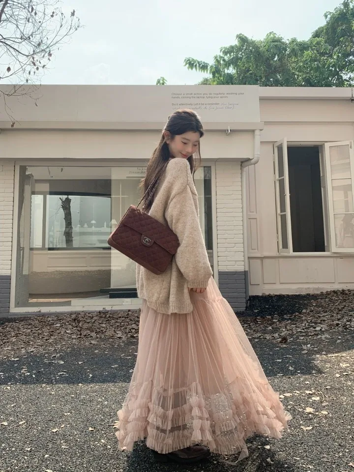 

Элегантная пышная юбка макси из фатина с цветочным узором для женщин, из полиэфирного волокна, свободного кроя