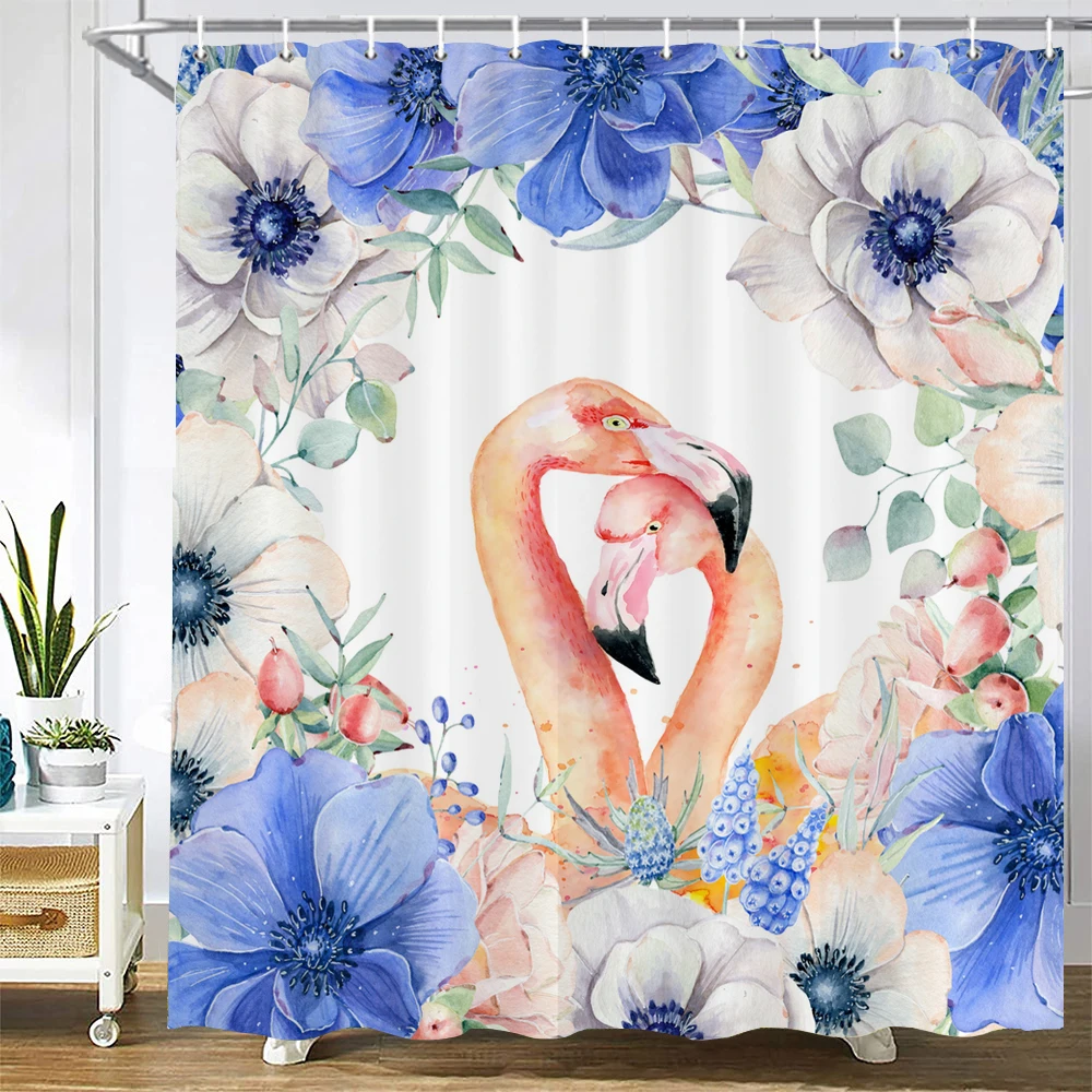Waterproof Bathroom Shower Curtains Flamingo Polyester Bath Curtain Flower Leaves plant Bath Screen Printed Curtain  Home Decor
