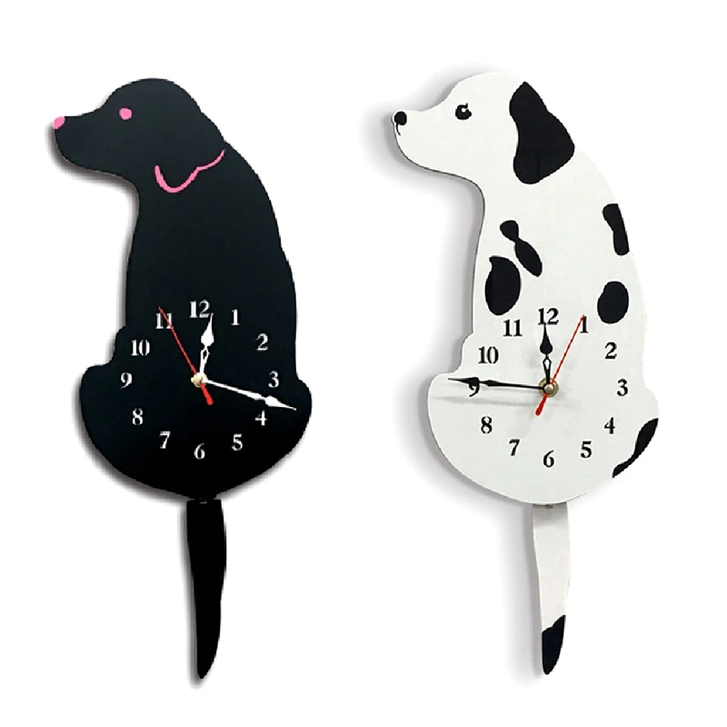 SEWS-Dog Wall Clock Home Decor Clock Children's Bedroom Wall Decor Dog Wagging Tail Clock Gifts For Children Birthday