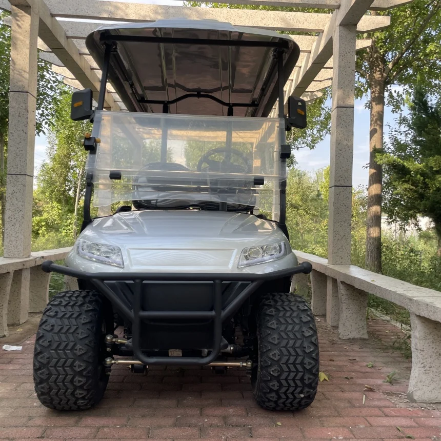 Electric Golf Cart With 2-Point Retractable Safety Harness Folding Windshield Roof Ambient Light 4 Wheelers Cart Adult Cheap